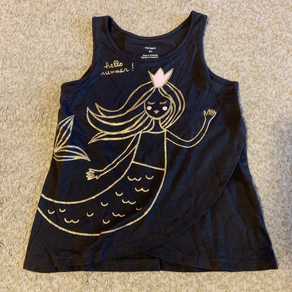 Carter’s Mermaid Tank Top for Toddler Girls Gold Glitter on Black 4T